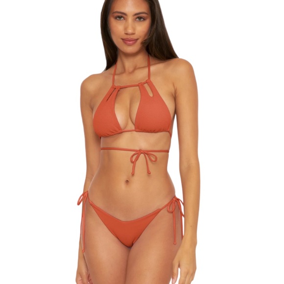 NWT Becca Pucker Up Ginger Orange Bikini Set Malia Halter Top Side Tie Bottom - Picture 5 of 16